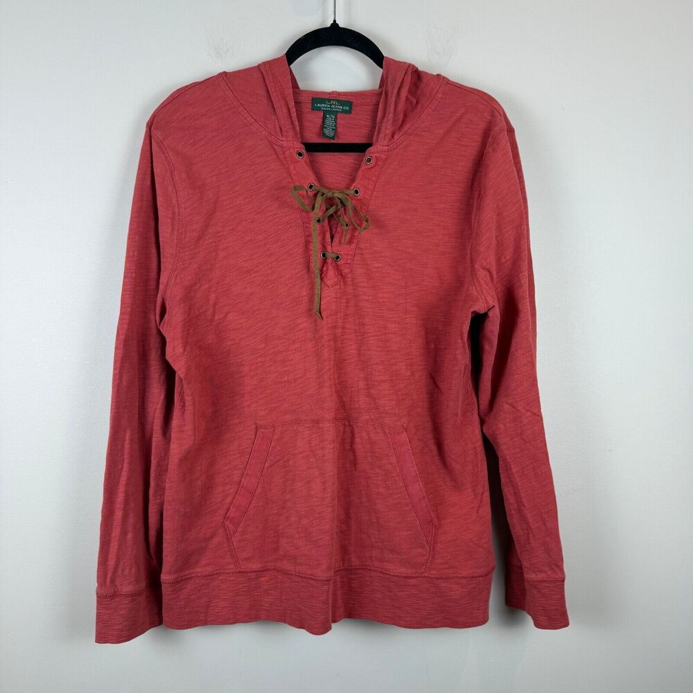 LRL‎ Lauren Jeans Co. Ralph Lauren Hoodie Womens XL Red Lace-Up Front Athleisure